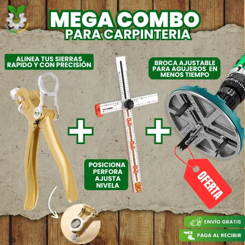 Mega combo pinza, regla y broca para carpinteria